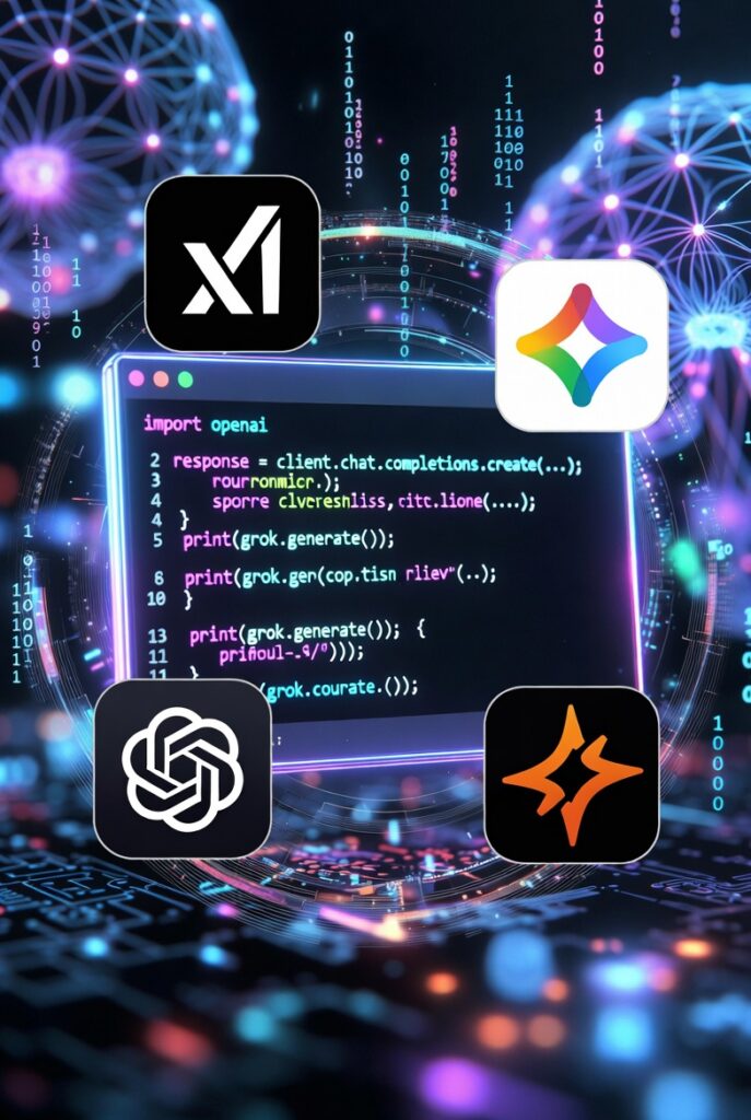 Grok's attempt at a four logo AI-Assisted Coding